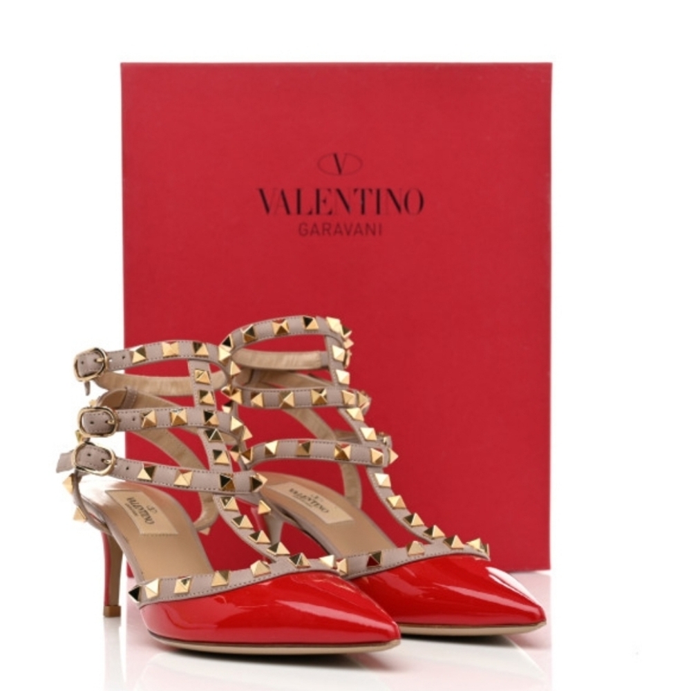 Valentino Garavani Patent Nappa Rockstud Ankle Strap 65mm Pumps 38.5